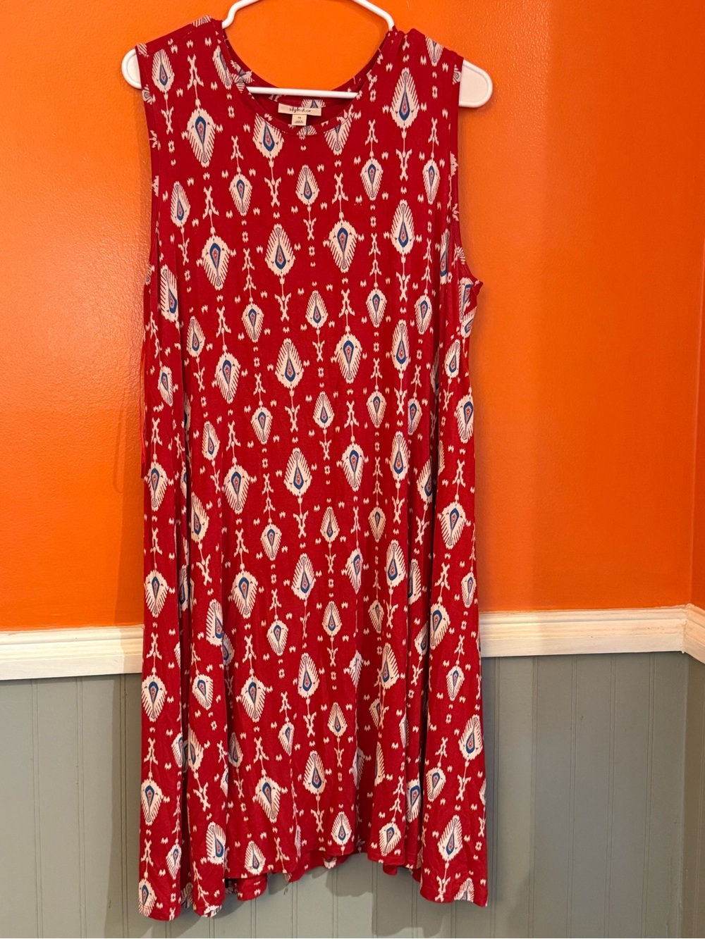 Style & Co, Red & White Printed Sleeveless Shift Dress